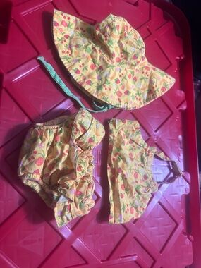 Yellow Tropical Print Baby Sun Hat and Swim Set